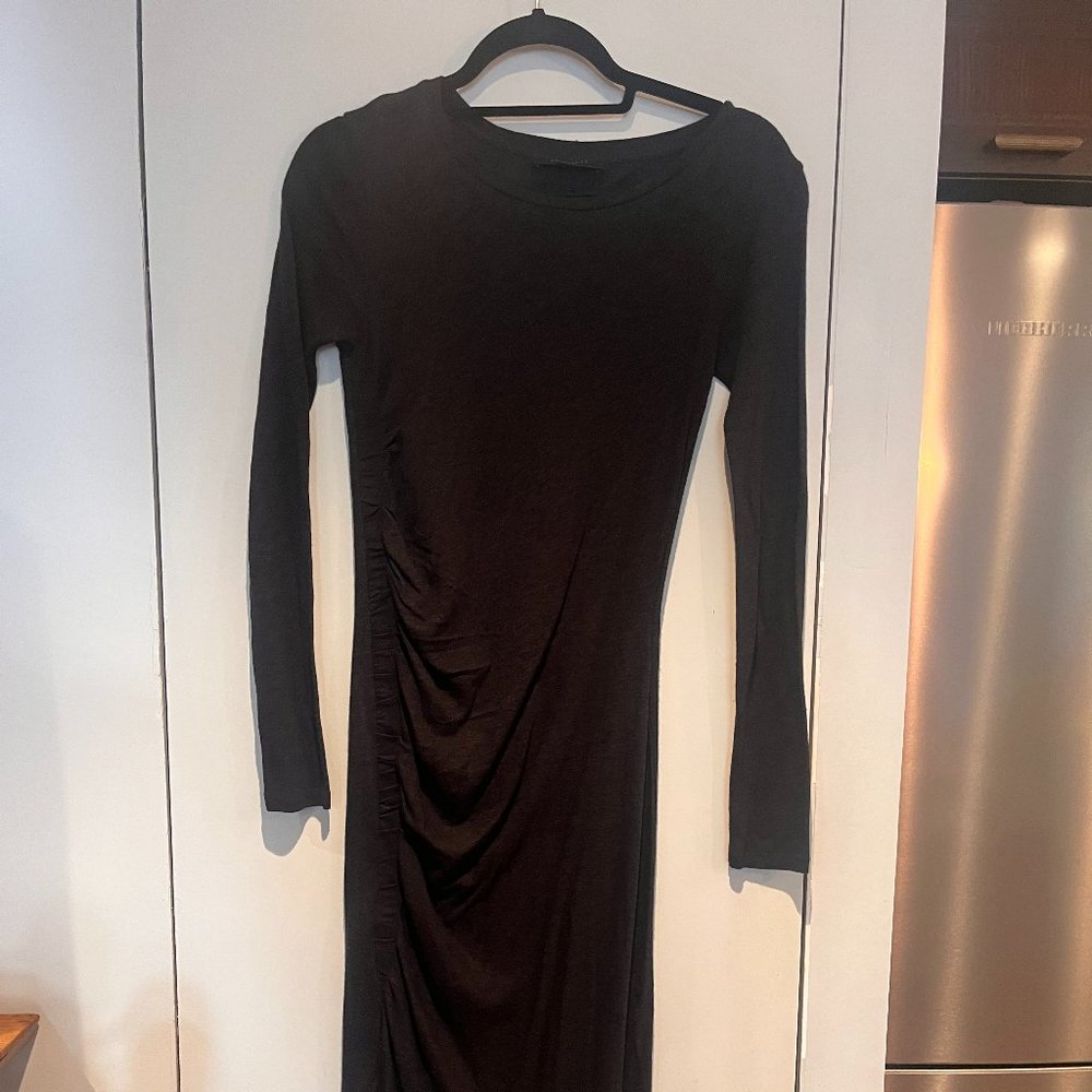 All Saints sexy, ruched dark grey fitted dress